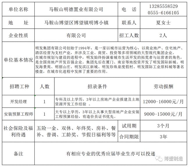 博望最新招聘信息汇总